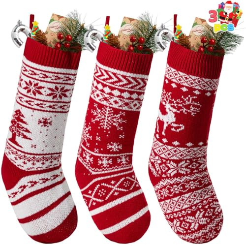 JOYIN 4 Confezione 45,7 cm Knit Calze di Natale, Renna/Albero di Natale/Fiocchi di Neve a Maglia Calza Decorazione Decorazioni per Albero di Natale