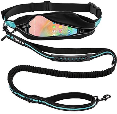 PHILORN Guinzaglio per Cani Taglia Grande Fino a 150 lbs | 47 a 67 Retrattile, Mani Libere | con Cuciture Riflettenti, Tasca in Vita Regolabili, Doppio Manico, Ideale per Bicicletta, Jogging