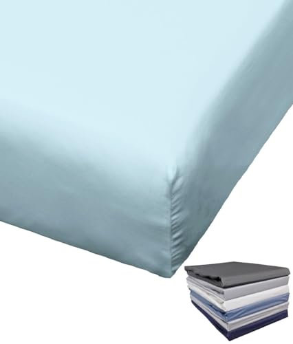 Bierbaum Spannbettlaken Mako Satin 100x200 / 150x200 / 180x200 cm Spannbetttuch viele Farben, Farbe:Hellblau, Größe:100x200cm Spannbettlaken