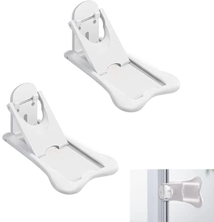 Cierre Seguridad Cajones Bebe, 2 Pcs Anti Pellizcos Cierre de Seguridad para Bebés, Cierre Alargado Seguridad Bebés, Cerraduras de Puertas Correderas para Bebés, para Cajones, Gabinetes (Blanco)