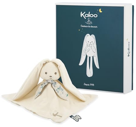 KALOO - Lapinoo - Doudou Lapin - Peluche Bébé - Couleur Crème - Carré 30 x 30 cm - Bi-Matières Coton et Velours Côtelé Très Doux - Boîte Cadeau - Dès la Naissance, K972206