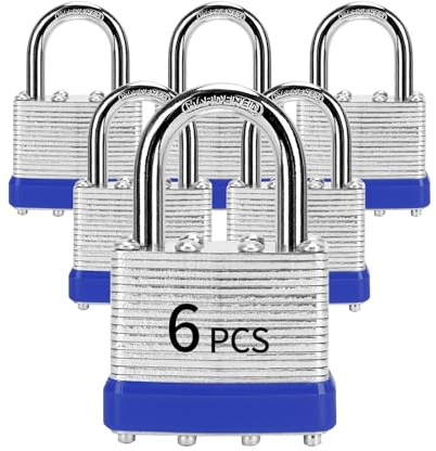 Padlocks with Same Key, LQYN 6 Pcs Laminated Keyed Padlock (1-9/16, 40mm), Keyed Alike Locks, Normal Shackle, for Storage Locker, Hasp Latch, Toolbox, Sheds