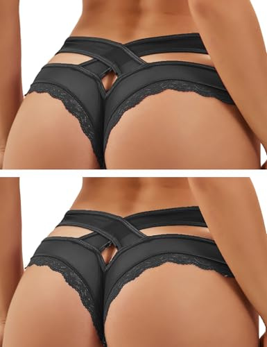 ohmydear String sexig tanga dam sexig chic spets stringtrosor dam korsade utskurna bomullsgrenen XS–4XL genomskinliga trosor stringtrosor och tangas, underkläder, trosor