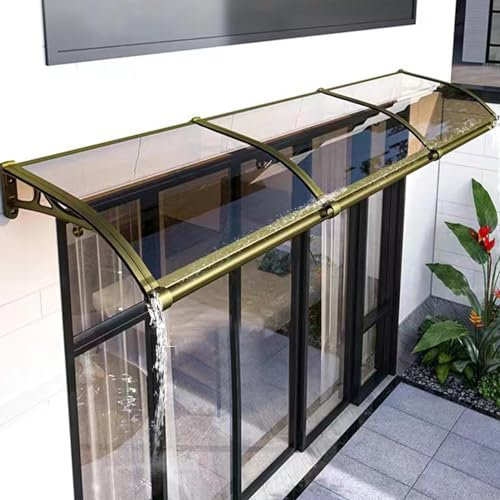 Vordach mit Seitenteil Vordach Haustür Überdachung Draußen Fenster Haustürvordach für Polycarbonat Gold Halterung Türvordach Terrasse,Balkon Sonnenschutz Regenschutz (60X300cm/24inX118in,60cm)
