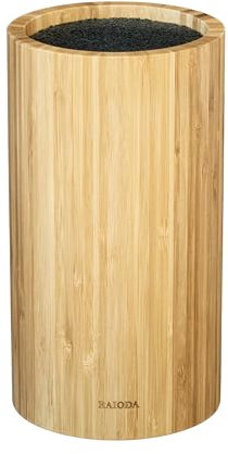 RAIODA – Ceppo Coltelli Universale in Bambù, Portacoltelli da Cucina Vuoto con Setole Amovibili, Design Elegante in Legno Naturale, Knife Block Holder, Sicuro e Facile da Pulire