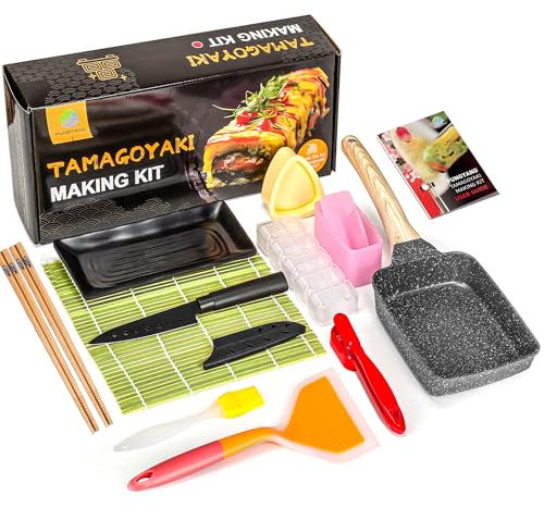 FUNGYAND Tamagoyaki Pan Set, 12-in-1 Japanese Omelette Pan, 5x7 Inches