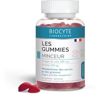 BIOCYTE Les Gummies Minceur - Digestion, Métabolisme des Sucres et Graisses - Vinaigre de cidre, Chrome Goût Pomme - 60 gummies - Programme de 30 jours - Végétalien, Sans Sucres, Sans Gluten