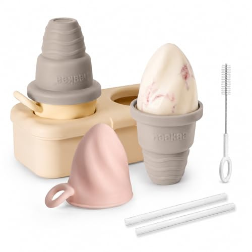 Haakaa Freeze-N-Sip Ice Cream Molds, Mess Free Popsicles Molds Ice Pop Makers, BPA Free Food Grade Silicone Homemade Ice Pop Molds for Kids 3 Years+ (Slate Berry)