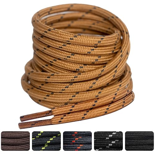 SUBAUM 2 PAIRES Strong Work Boot Laces,Heavy Duty Boot Laces for Walking Hiking Safety Boots,Durable 4.5mm Thick Replacement Round Shoelaces (Tan/Black-120cm)