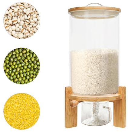 ARBGO Reisspender, Müslispender Glas, Vorratsdosen Glas mit Deckel, Lebensmittelspender mit Glas Messbecher für Bohnen Reis Cereal Getreide, Feuchtigkeits und Staubdicht(Size:7.5L)