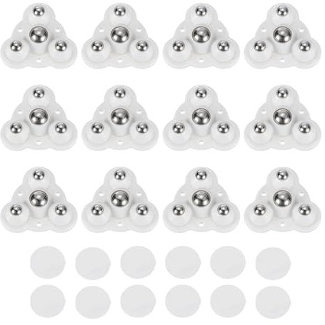 QUARKZMAN 12Pcs Mini Roulettes autocollantes, 2,48 x 2,48 Roulettes Pivotantes à 360° pour Petits Appareils de Rangement Poubelle - Perles en Acier (Blanc)