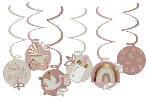 Folat B.V.- Folat 25001 Shower Deko, Babyparty, Rosa, WeißHängdekoration-Blooming Baby Girl-6 Stück, Multicolor