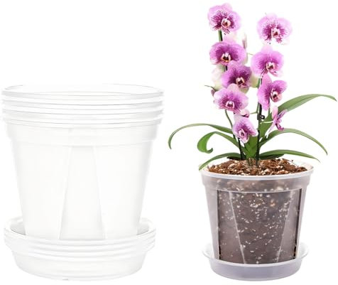 AONYIYI 10 vasi trasparenti per orchidee, 10 pezzi, 10,16 cm, con fori e piattini, orchidee, per interni ed esterni, balcone, scrivania