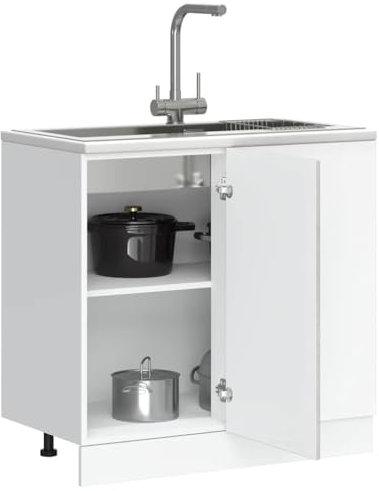 IKAYAA Armario Bajo para Fregadero, Mueble Fregadero Cocina, sin Encimera, 86 x 46 x 81.5 cm, Gris hormigón