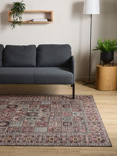 Interiyou Vintage Teppich Wohnzimmer Gent - 240x340 cm Multicolor/Rot - Für Schlafzimmer, Esszimmer, Kinderzimmer - Kurzflor waschbar und rutschfest, Print Muster