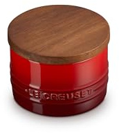 Le Creuset Signature Salt Cellar and Storage Canister with Wood Lid, 7 oz., Cerise