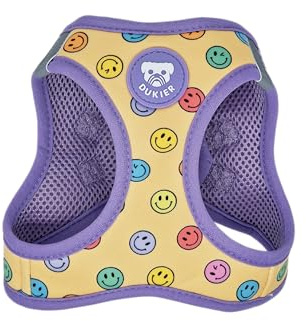 DUKIER - Arnés de Cuerpo para Perro, Chaleco Body Antirones, Ajustable y Resistente para Mascotas, de Malla Transpirable, Accesorio para Mascotas con Velcro y Doble Cierre, Diseño Smileys, Talla XS