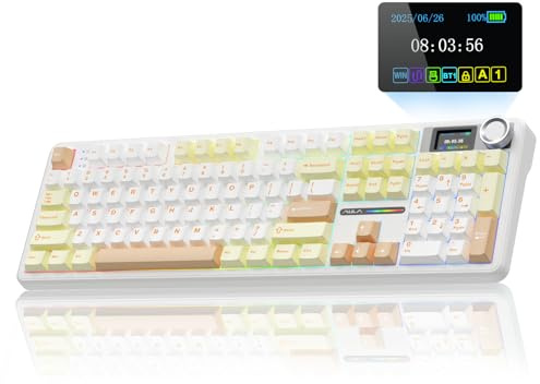 AULA F108 PRO - Wireless Mechanical Keyboard with Screen&Knob,Hot Swappable Gaming Keyboard with 8000mAh Battery,Pre-lubed Switches,RGB Backlit,PBT Keycaps Creamy Sounding Computer Keyboards,104 Keys