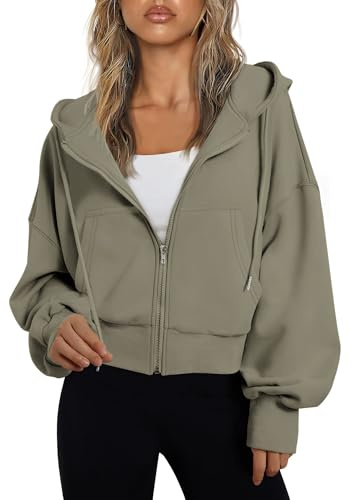 Jhsnjnr Women's Cropped Hoodie Zip Up Long Sleeve Sweatshirt Lightweight Fall Jacket with Drawstring Pockets Casual Crop Tops