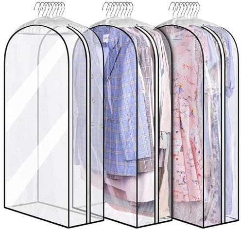 Fundas Ropa 3 Pcs Impermeables Transparente Funda Protectora para Ropa con Cremallera Funda Ropa para Mujeres Hombres Trajes Vestidos Abrigos Chaqueta Vestidos de Noche Viajes (60x127 cm)