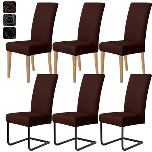 MOLVCE Stuhlhussen 6er Set Jacquard Stretch Stuhlbezug Moderne Universal schwingstuhl hussen esszimmerstühle waschbar Abnehmba für Esszimmer, Hotel, Bankett, Partys Deko, Hochzeit, Braun