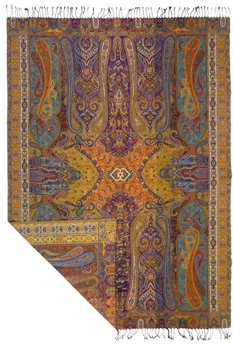 Lorenzo Cana - 96322 - Couverture jacquard tissée en coton avec la laine mérinos d'agneau mérinos - Couverture de canapé - Couverture de pique-nique - Plaid multicolore cachemire 140 cm x 200 cm