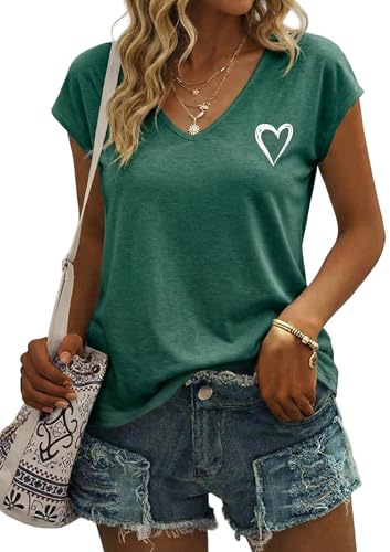 Gyabnw T-Shirt Donna Maniche Corte Magliette con Scollo a V e Design Semplice Maglia Donna Elegante per Occasioni Casual