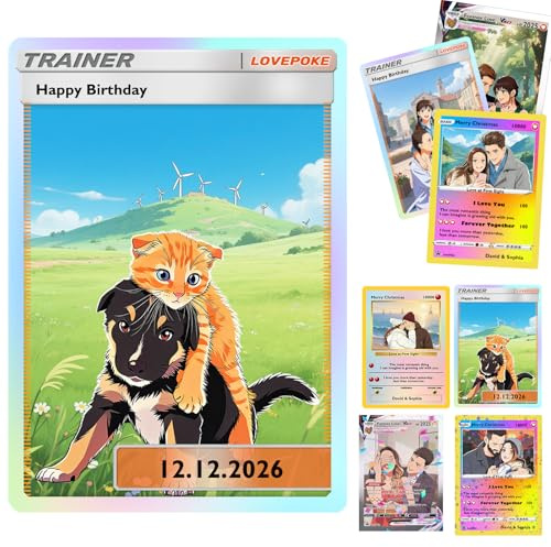 Xsersao Carte Poké Personalizzate per Coppia con Foto Carta Anime Personalizzata Poké Carta di Auguri Regalo per Lui/Lei Compleanno San Valentino Anniversario, S2