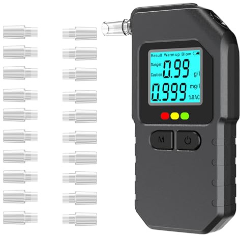 Dusefogo Etilometro Portatile Certificato, Professionale Alcol Test, Digitale Etilometro con Display Schermo LED, con 20 Bocchette, per Uso Personale Famiglia e Professionale