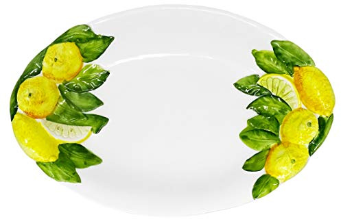 Lashuma Handgemachte Ovale Keramikschale im Zitronendesign aus Italienischer Keramik, Servierschale 38x26 cm, 6 cm tief