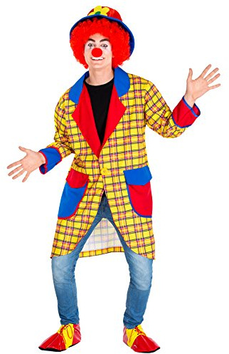 dressforfun Costume da Uomo - Clown Fridolin | Lungo e Variopinto Cappotto | Buffe Scarpe da Clown Stringate | incl. Naso da Pagliaccio Extra (L | No. 300784)