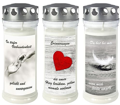 3 velas para tumba, vela de motivo, vela conmemorativa, quemador permanente, 150-160 horas