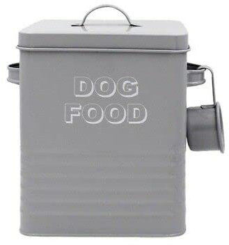 HOMION Metal dog food tin pets food storage box container canister lid with scoop (Grey)