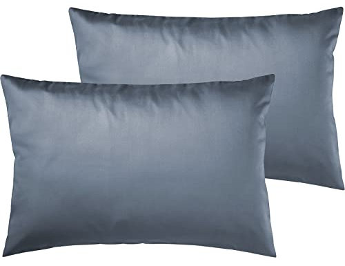 Pure Label 2er Set Mako Satin Kissenbezüge 40x60 cm aus 100% Baumwolle dunkelblau - Traumhaft weiche Deko Kissen passend zu unseren Bettwäsche Sets