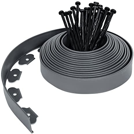 Froadp Bordure de Parterre Flexible en Plastique, Palissades de Jardin avec d'ancrage, Courbes de Parterre de Fleurs, Bordurette de Tonte, Bordures de Pelouse, Clôture de Jardin (30m, Gris)