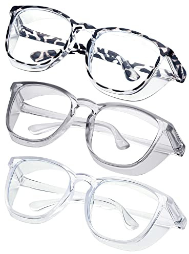 konqkin Safety glasses Goggles Nurses Protective Eyewear - Anti Fog Square Frame Stylish Clear Glasses for Women Men (gery clear douhua)