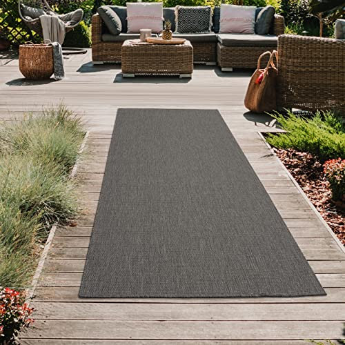 Teppich-Traum Klassisch-moderner Sisal Teppich Schlafzimmer • In- & Outdoor • in anthrazit, 80x200 cm