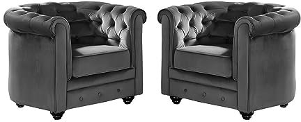 Vente-unique-Lotto di 2 poltrone CHESTERFIELD in velluto Antracite