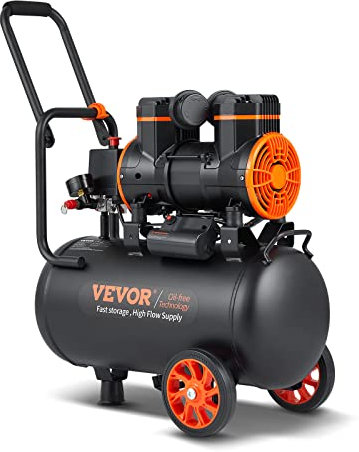 VEVOR Compresor de Aire Silencioso de 24L Compresor de Aire sin Aceite 1450W 2 CV Presión Máxima de 3,5 Mpa Motor sin Aceite 70dB para Reparación de Automóviles Inflado de Neumáticos Pintura a Pistola