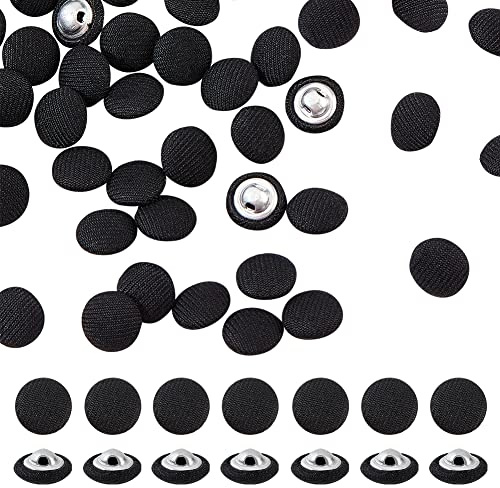 NBEADS 100 Stück Stoff Bedeckter Knopf, 10mm Schwarze Stoff Metall Schaft Knöpfe 1-Loch Textil Tuch Bedeckte Runde Knöpfe Handwerk Nähen Schaft Verschlüsse für Kleidung DIY Projekt Scrapbooking
