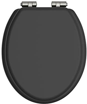 Heritage Black Toilet Seat with Soft Close Vintage Gold Hinges