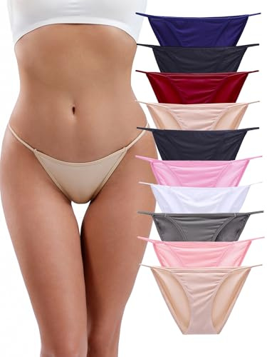 DingLu Women's String Bikini Panties Low Rise Underwear High Cut Cheeky Panties 10 Pack XS-XL(Women underwear A-10pack,6)