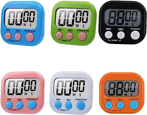 6 Pack Large Screen Digital Kitchen Timer, Magnetic Kitchen Timer,Loud Alarm Magnetic Back Count Up Countdown Timer with ON/Off Switch for,Cooking,Baking (Battery Included)