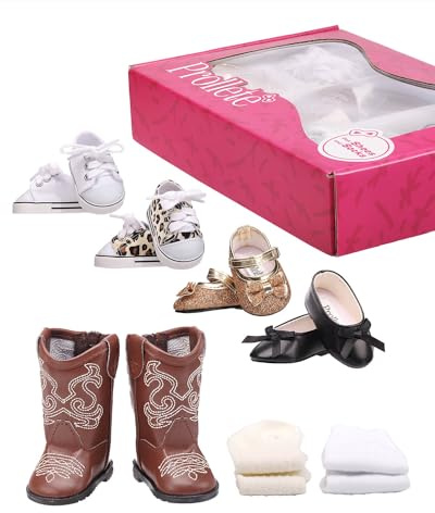 Prollete 18 inch Doll Shoes - 7 Pairs with Gift Box, Compatible with American Doll