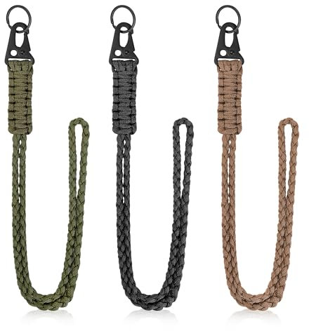 AYMQC Paracord-Schlüsselband Robuste Geflochtenes Paracord Schlüsselanhänger Lange Umhängeband mit Schlüsselring für Schlüssel Pfeife Handys Kamera 3 Stück