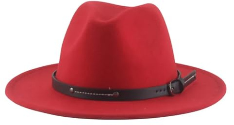 SOYNIA Chapeaux Fedora Trilby Chapeau Feutre Chapeaux pour Femmes Chapeaux pour Hommes Chapeaux Feutrés Solide Décontracté Formel Mariage Décorer Large 60-62 Cm (XL) Rouge