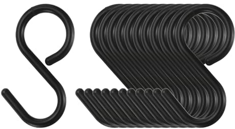 QUARKZMAN Ganci a S in Plastica 2.4 per Asta Armadio - Set 12 Pezzi per Appendere Utensili Cucina, Tazze, Piante, Gioielli, Jeans, Abiti, Asciugamani, Attrezzi - Nero