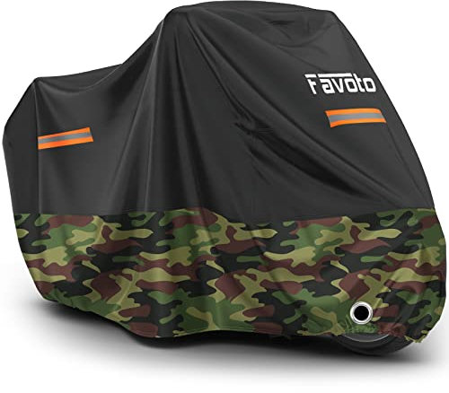 Favoto Telo Coprimoto Esterna Impermeabile - Copertura per Moto XXXL 210D Oxford Antipolvere Protezione UV Antivento 265x105x125cm Nero Camuffare