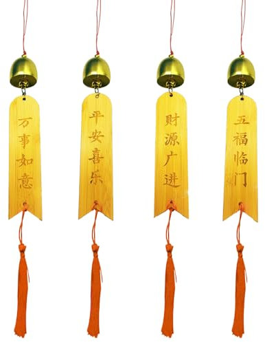 4 PCS Campanelli Vento bambù, Decorazione Sonora Bambù, Campanello Meditazione, per Balcone, Interno, Camera da Letto, Esterno