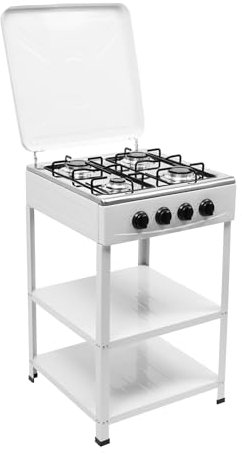Loobiiny Plaque de cuisson à gaz 4 feux, cuisinière à gaz naturel autonome, chariot de barbecue avec couvercle et étagère à double étagère, réchaud à gaz d'extérieur